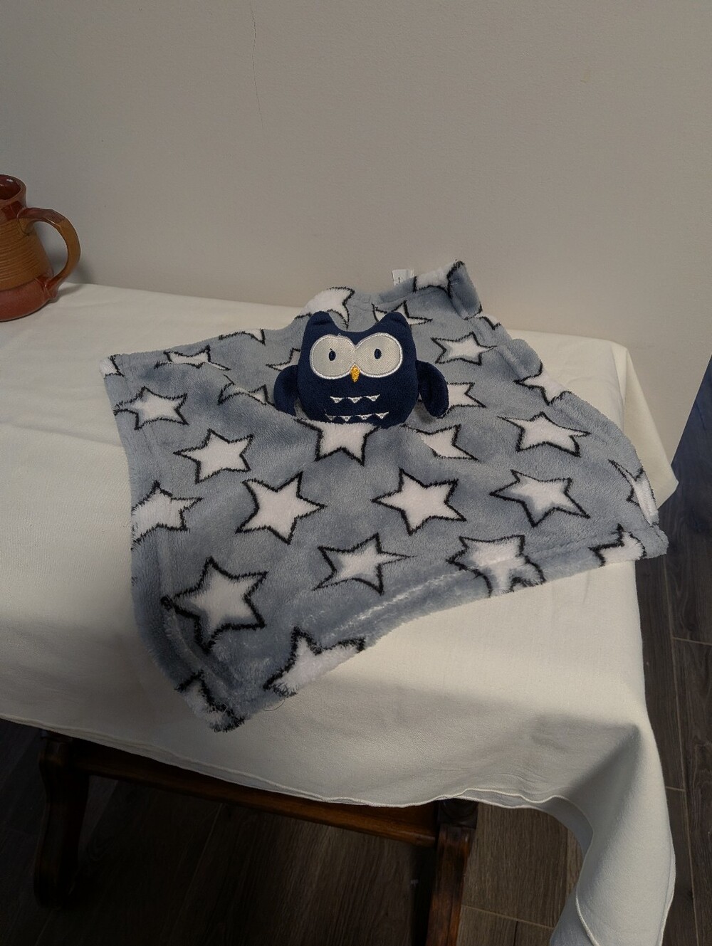 Plush Owl Lovey Blanket - Grey Star Print. GUC